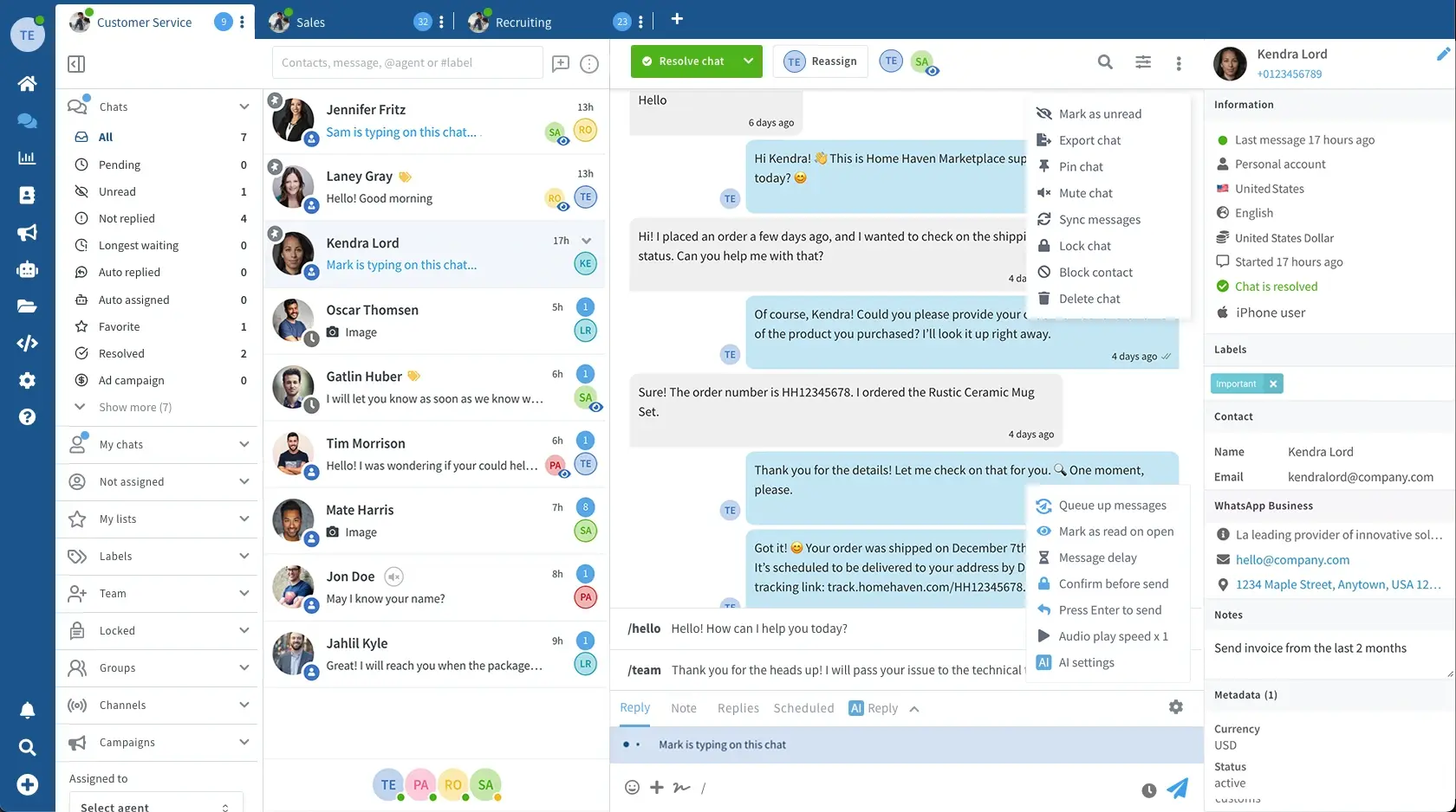Wassenger shared inbox with multi-team workspaces
